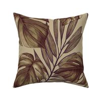 Monstera and Palm Fronds Golden Beige large