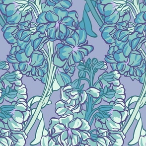 Gllyflower, floral ,teal and purple, lg