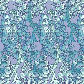 Gillyflower, floral, teal and purple