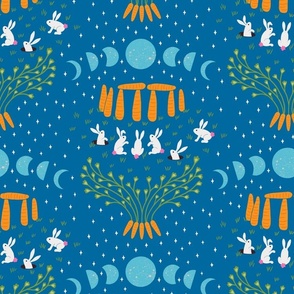 Carrot Henge Rabbits moon phases - blue - medium