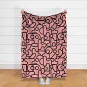 Off the Rails - Abstract Subway Map Inspired Lines - Black on Salmon Pink - Large