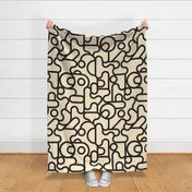 Off the Rails - Abstract Subway Map Inspired Lines - Black on Taupe - Large
