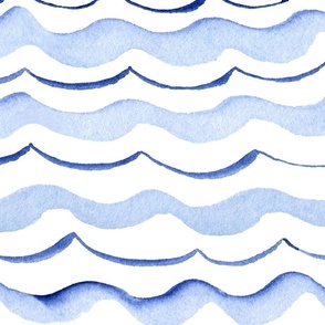 Ocean Waves Large | Watercolor Blue and White Lines Pattern