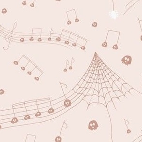 Halloween music skull notes spider webs light peach