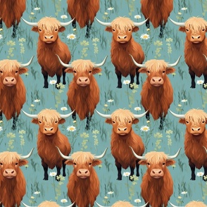 Highland Cow Cuties with a teal background