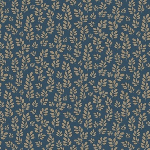 Funky Leaves in beige on a blue background ( small scale ).