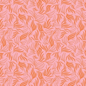 LARGE: Flowing Foliage: Abstract Long Leaf / Orange & Pink