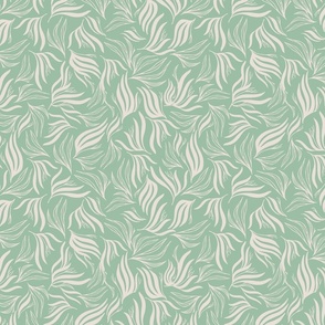 LARGE: Flowing Foliage: Abstract Long Leaf / Cream & Mint Green