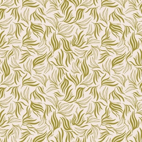LARGE: Flowing Foliage: Abstract Long Leaf / Moss green & Cream