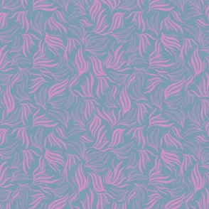 LARGE: Flowing Foliage: Abstract Long Leaf / Pink & Blue
