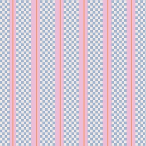 LARGE: Blueand Green Checkerboard and Pink Lines