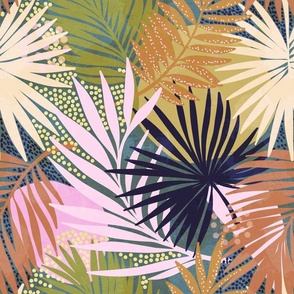 (M) Non Directional Tropical Boho Jungle 2. Muted colours #modernboho #tropical #palmleaves
