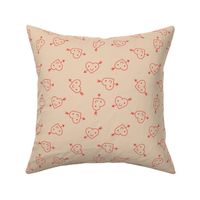 Cupid Smiley - Cute kawaii Valentine's Day hearts coral red on tan