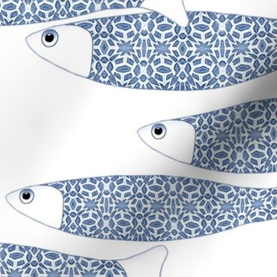 F03 Ocean Shoal Navy on White - 50x50cm for spoonflower (medium scale as listed on website)