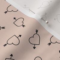 Minimalist hearts and arrows - Valentine boho style love design neutral black on beige tan