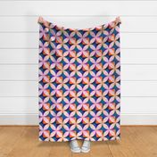 Vibrant geometric pattern with orange, blue and pink elements (large wallpaper jumbo size version)