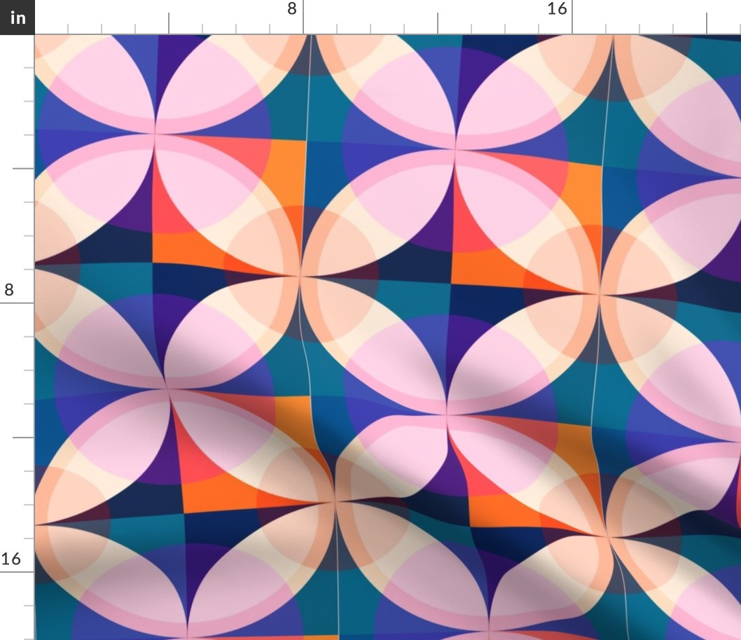 Vibrant geometric pattern with orange, blue and pink elements (large wallpaper jumbo size version)