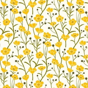 Buttercup Floral - Pretty Yellow Cottagecore Style Flower Pattern (Small)