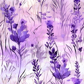 Lavender Wildflowers, Colorful Watercolor Flowers, Purple Wallpaper Fabric