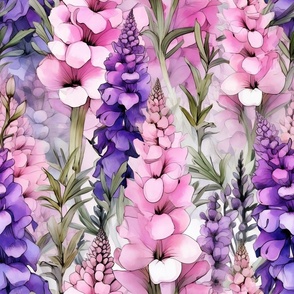 Foxglove Wildflowers, Colorful Watercolor Flowers, Purple Wallpaper Fabric