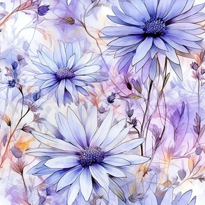 Aster Wildflowers, Colorful Watercolor Flowers, Purple Floral Wallpaper Fabric