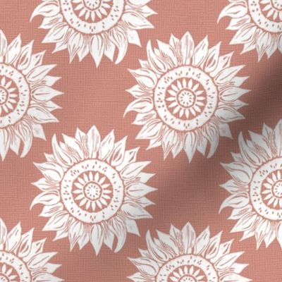 white sunflowers on pale scarlet | small