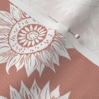 white sunflowers on pale scarlet | small