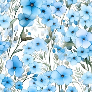 Forget Me Nots Wildflowers, Colorful Watercolor Flowers, Blue Floral Wallpaper Fabric