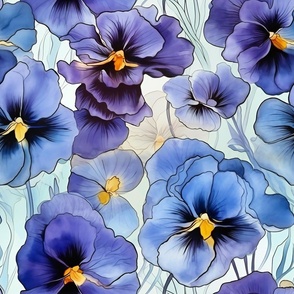 Pansy Pansies Wildflowers, Colorful Watercolor Flowers, Purple Wallpaper Fabric