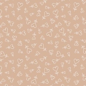 Boho love garden - hearts shaped messy scandinavian minimalist style valentine design white on beige tan 