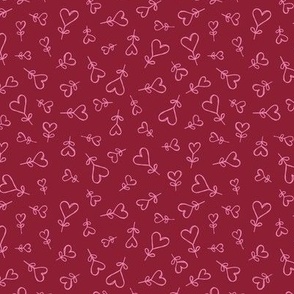 Boho love garden - hearts shaped messy scandinavian minimalist style valentine design pink on burgundy red 