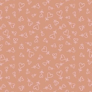 Boho love garden - hearts shaped messy scandinavian minimalist style valentine design pink on caramel 