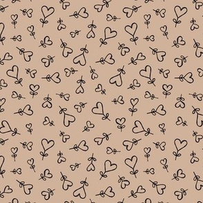 Boho love garden - hearts shaped messy scandinavian minimalist style valentine design black on latte beige 