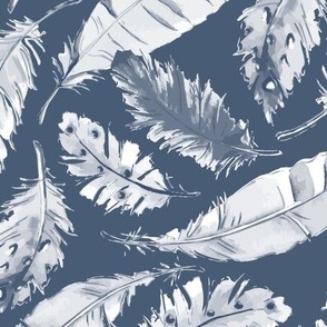 Watercolor Feathers , Blue, Large