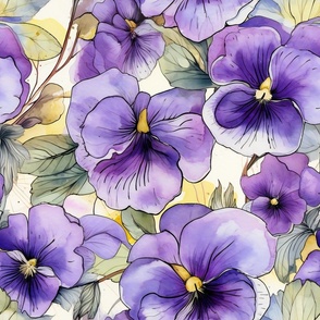Pansy Pansies Wildflowers, Colorful Watercolor Flowers, Purple Wallpaper Fabric