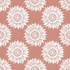 white sunflowers on pale scarlet | medium