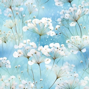 Babys Breath Wildflowers, Colorful Watercolor Flowers, White Floral Wallpaper Fabric
