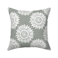 white sunflowers on greenish gray | medium