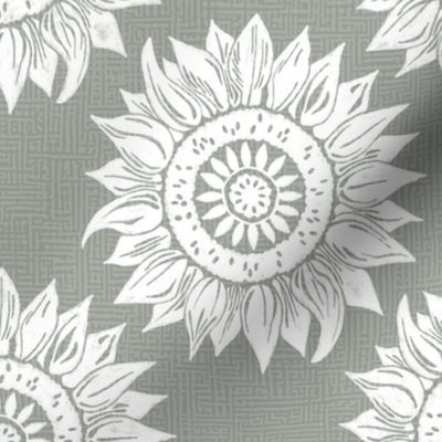 white sunflowers on greenish gray | medium