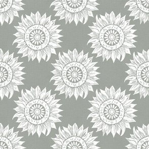 white sunflowers on greensih gray | medium