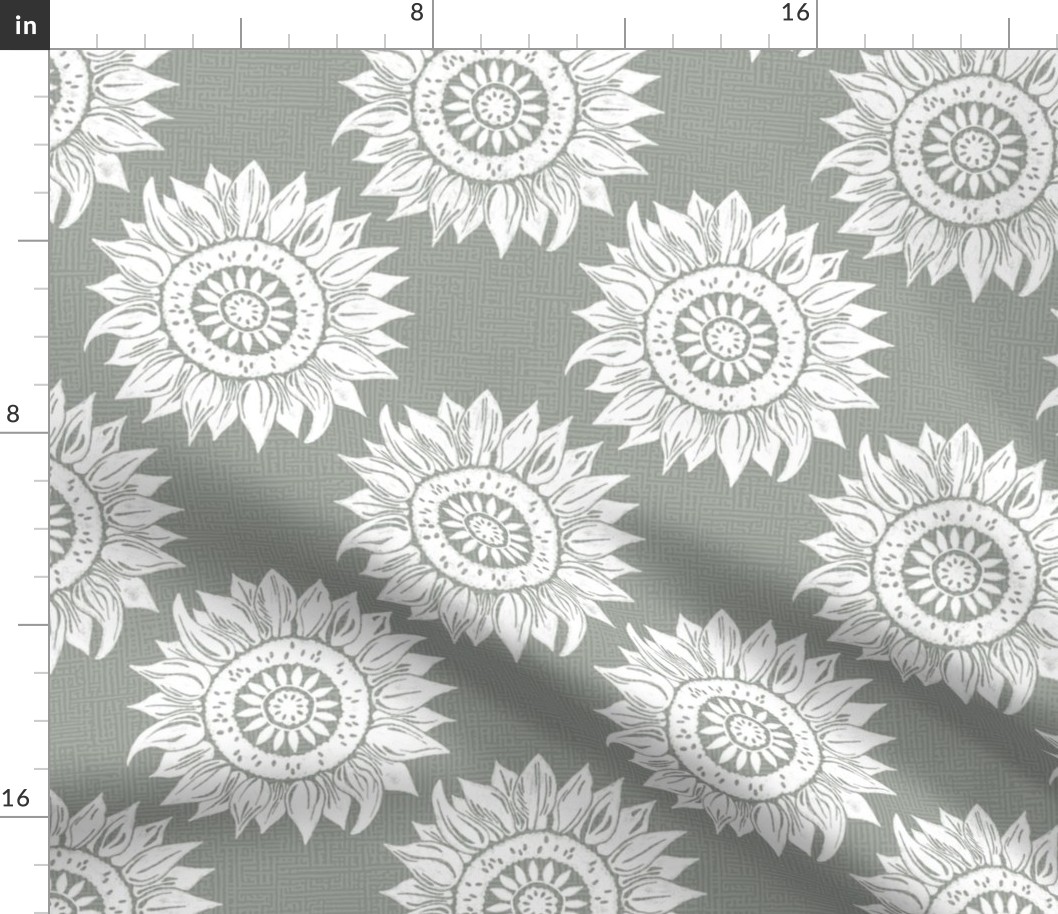 white sunflowers on greenish gray | medium