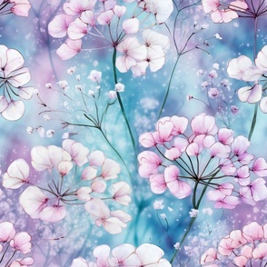 Babys Breath Wildflowers, Colorful Watercolor Flowers, Purple Wallpaper Fabric
