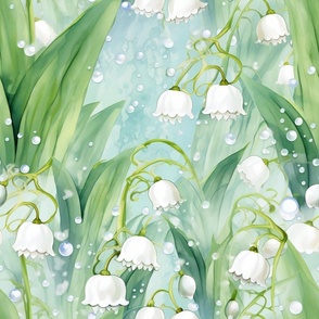 Lily of the Valley Wildflowers, Colorful Watercolor Flowers, Soft White Floral Wallpaper Fabric