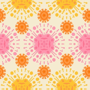Inca-style-suns-in-soft-orange-and-pink-on-a-beige-white-background-L-in-large-scale-for-bedding-and-curtains