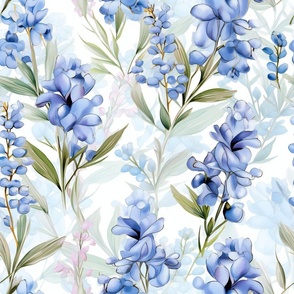 Foxglove Wildflowers, Colorful Watercolor Flowers, Blue Floral Wallpaper Fabric