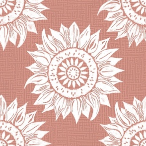 white sunflowers on pale scarlet | large