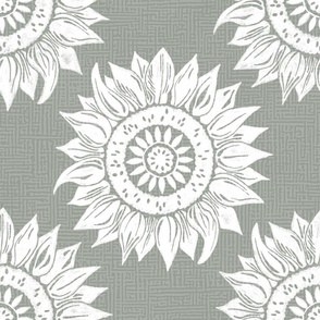 white sunflowers on greenish gray | large