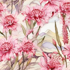 Egyptian Star Wildflowers, Colorful Watercolor Flowers, Pink Floral Wallpaper Fabric