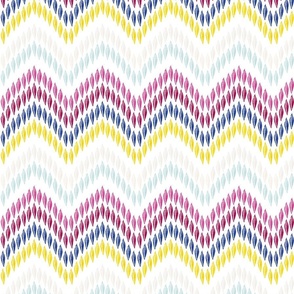 Rainbow embroidery zigzag stitches on white