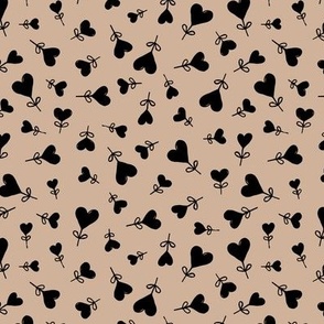 Boho love garden - solid hearts shaped messy scandinavian minimalist style valentine design black on latte beige 